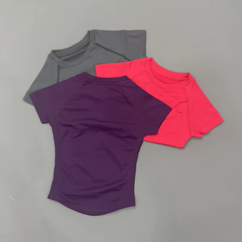 Women Short Sleeve Sports T-Shirt round Neck Breathable Stretchy Quick Dry Top Yoga Gym Running Fitness Activewear