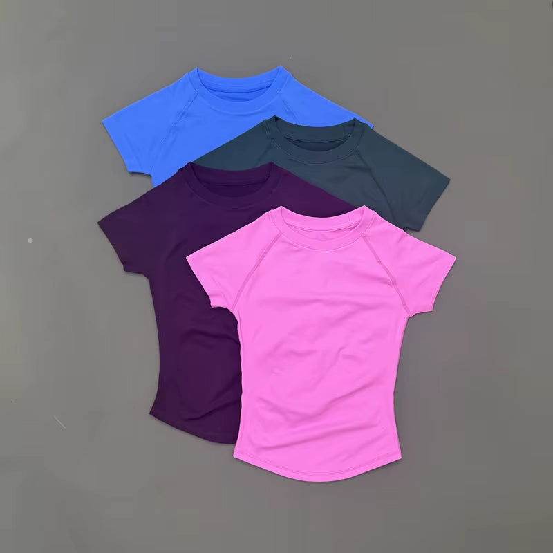 Women Short Sleeve Sports T-Shirt round Neck Breathable Stretchy Quick Dry Top Yoga Gym Running Fitness Activewear