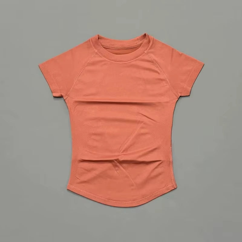 Women Short Sleeve Sports T-Shirt round Neck Breathable Stretchy Quick Dry Top Yoga Gym Running Fitness Activewear