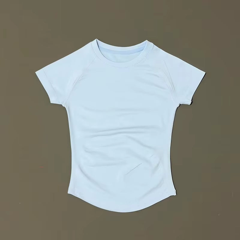 Women Short Sleeve Sports T-Shirt round Neck Breathable Stretchy Quick Dry Top Yoga Gym Running Fitness Activewear
