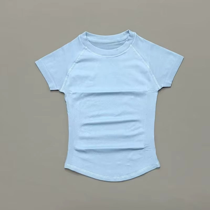 Women Short Sleeve Sports T-Shirt round Neck Breathable Stretchy Quick Dry Top Yoga Gym Running Fitness Activewear