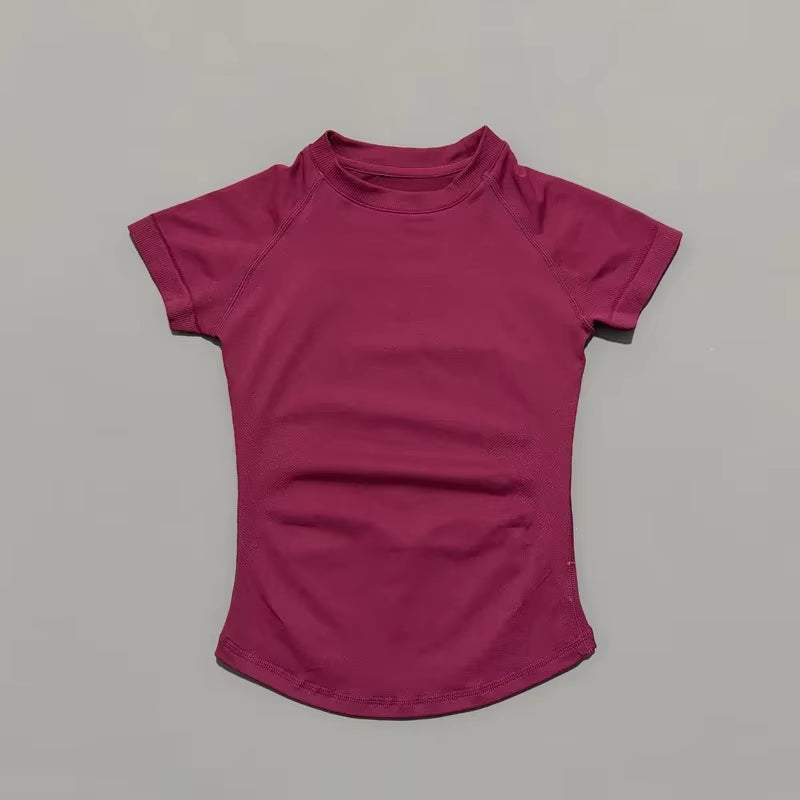 Women Short Sleeve Sports T-Shirt round Neck Breathable Stretchy Quick Dry Top Yoga Gym Running Fitness Activewear