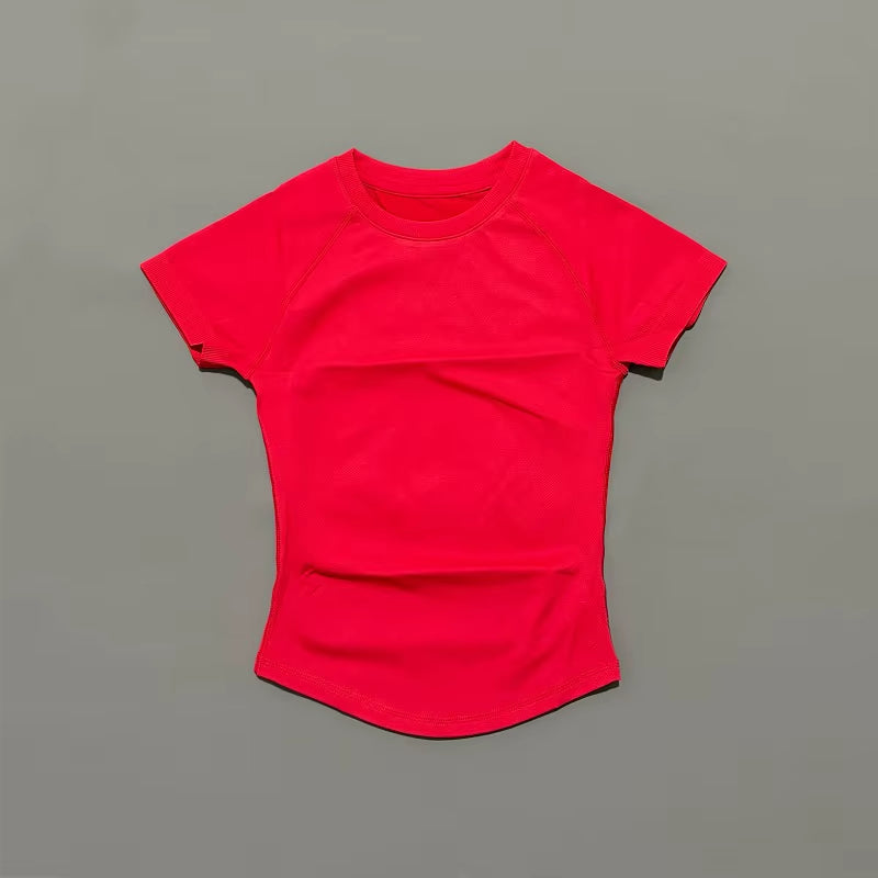 Women Short Sleeve Sports T-Shirt round Neck Breathable Stretchy Quick Dry Top Yoga Gym Running Fitness Activewear