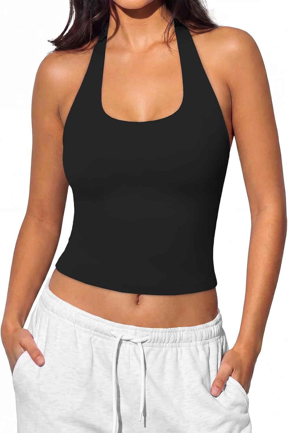 Womens Double Lined Halter Top Tie Back Y2K Going Out Crop Tops