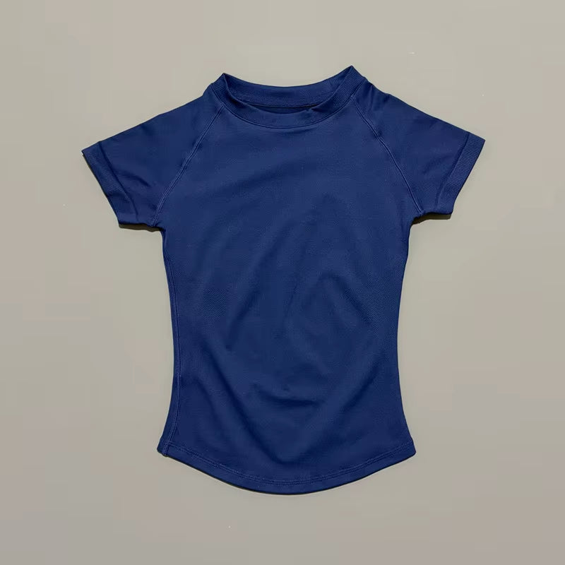 Women Short Sleeve Sports T-Shirt round Neck Breathable Stretchy Quick Dry Top Yoga Gym Running Fitness Activewear