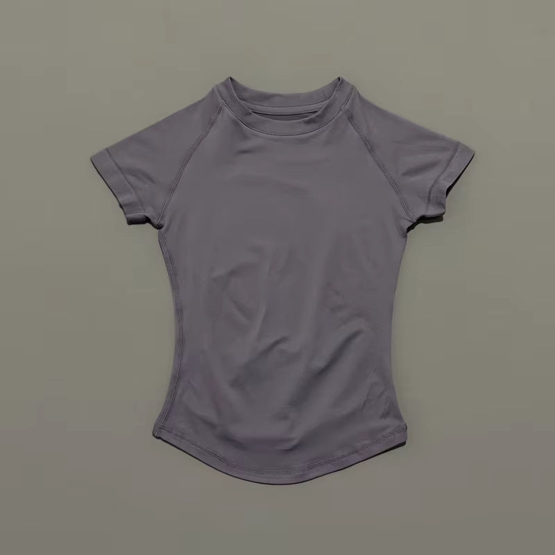 Women Short Sleeve Sports T-Shirt round Neck Breathable Stretchy Quick Dry Top Yoga Gym Running Fitness Activewear