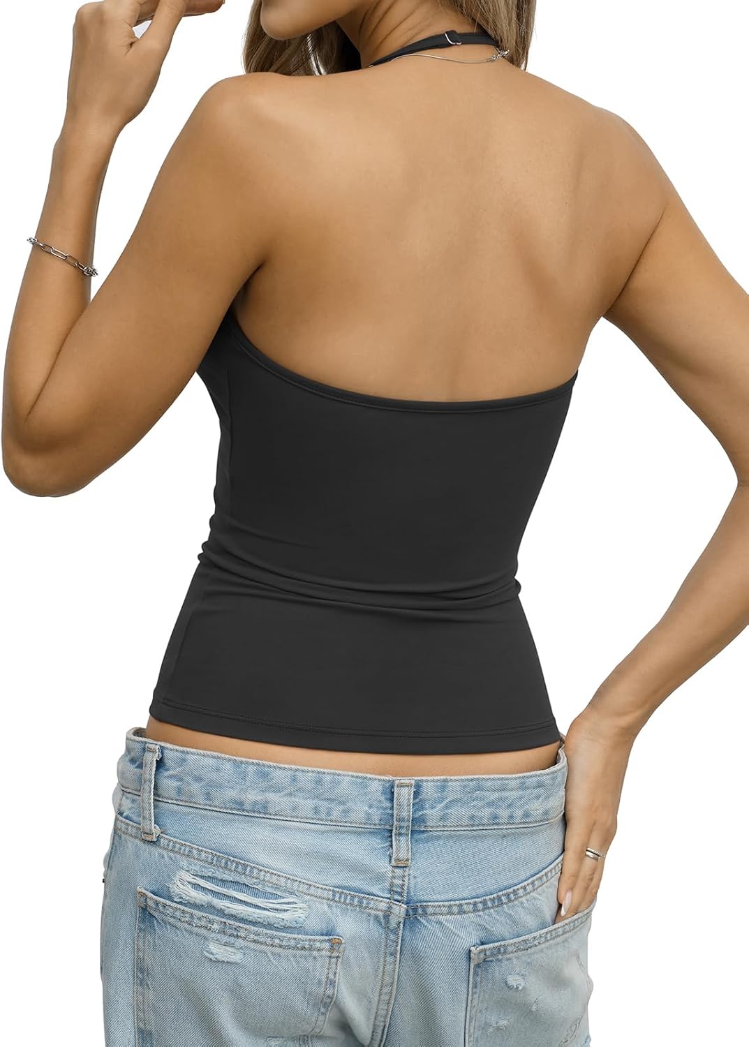 Womens V Neck Halter Tank Tops Sexy Backless Going Out Cami Shirt