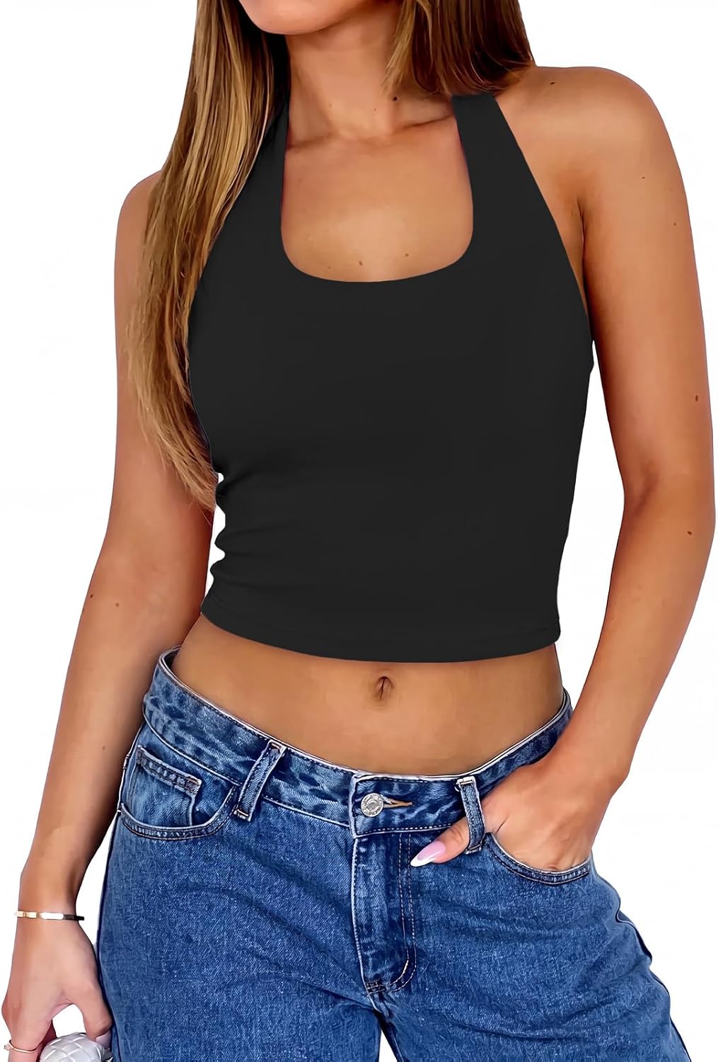 Womens Double Lined Halter Top Tie Back Y2K Going Out Crop Tops