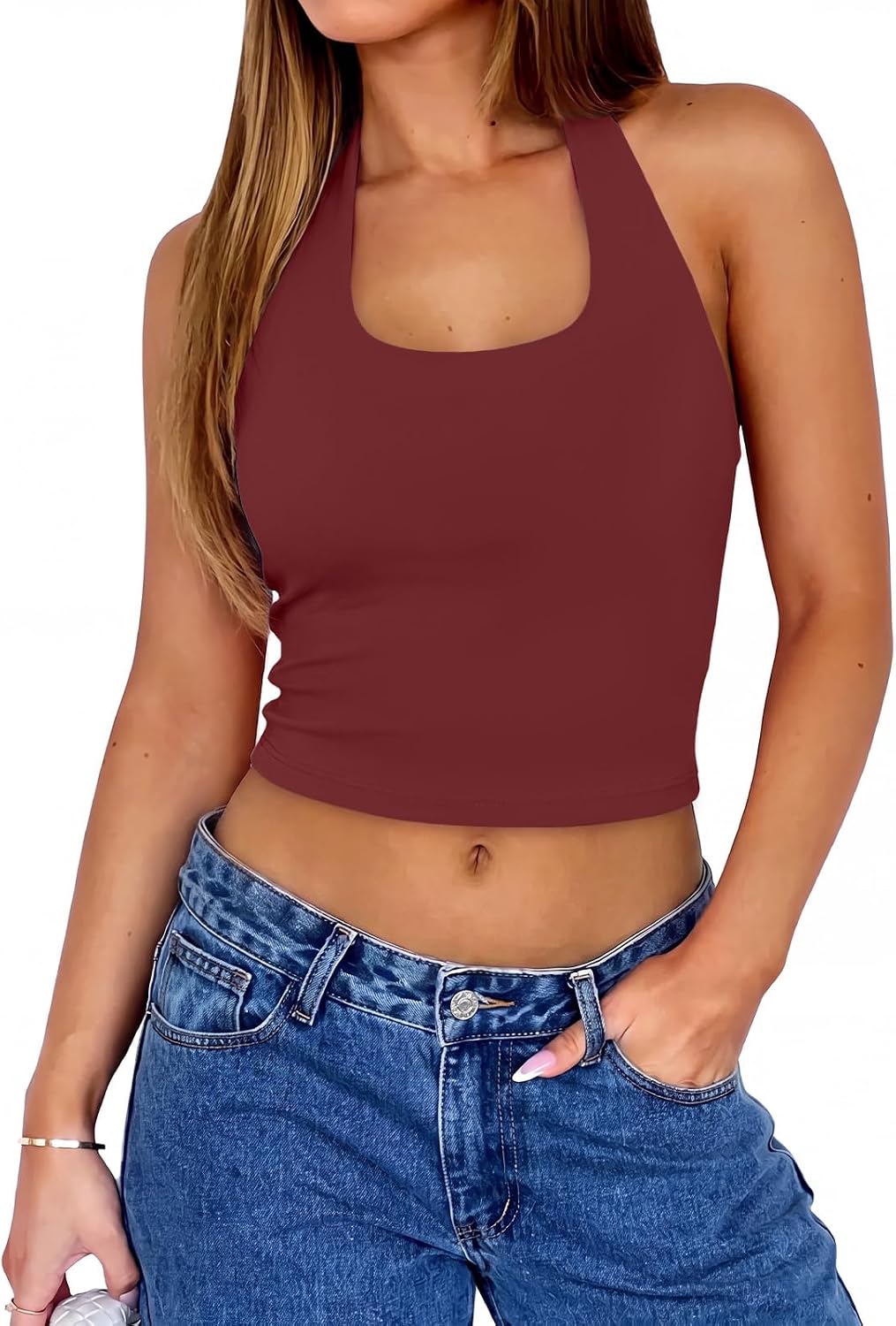 Womens Double Lined Halter Top Tie Back Y2K Going Out Crop Tops