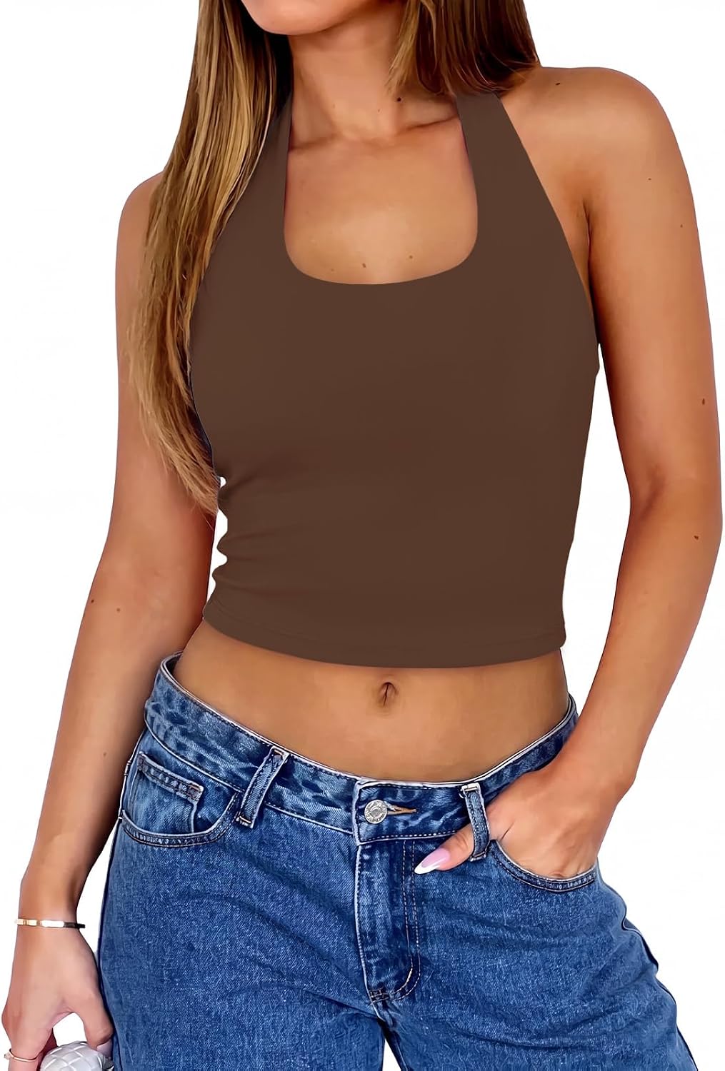 Womens Double Lined Halter Top Tie Back Y2K Going Out Crop Tops