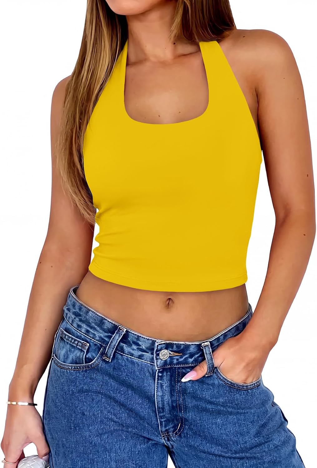 Womens Double Lined Halter Top Tie Back Y2K Going Out Crop Tops