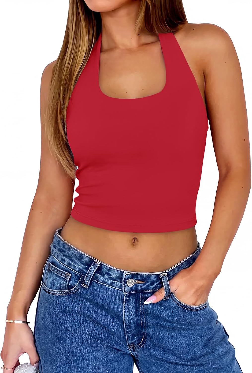 Womens Double Lined Halter Top Tie Back Y2K Going Out Crop Tops