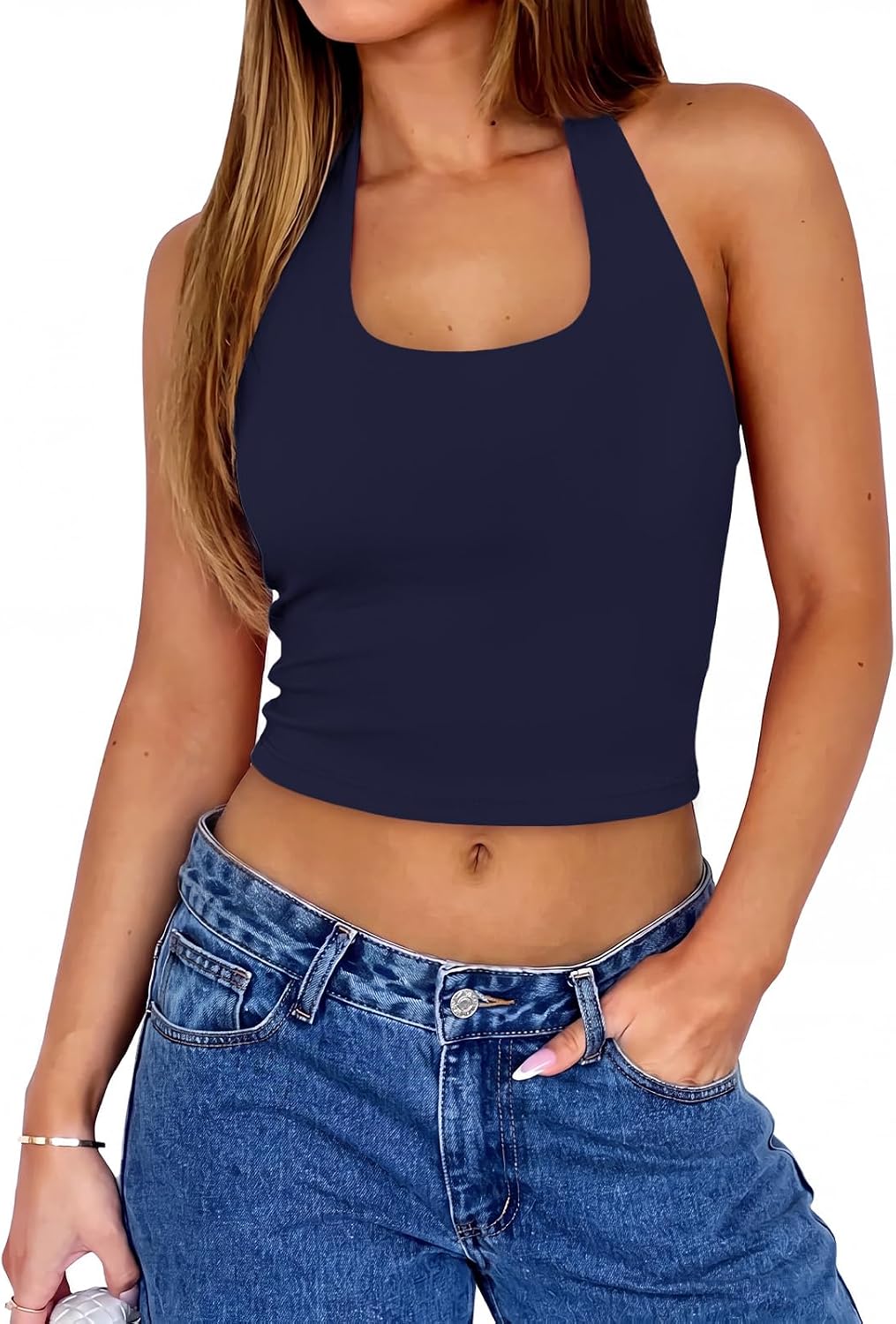 Womens Double Lined Halter Top Tie Back Y2K Going Out Crop Tops