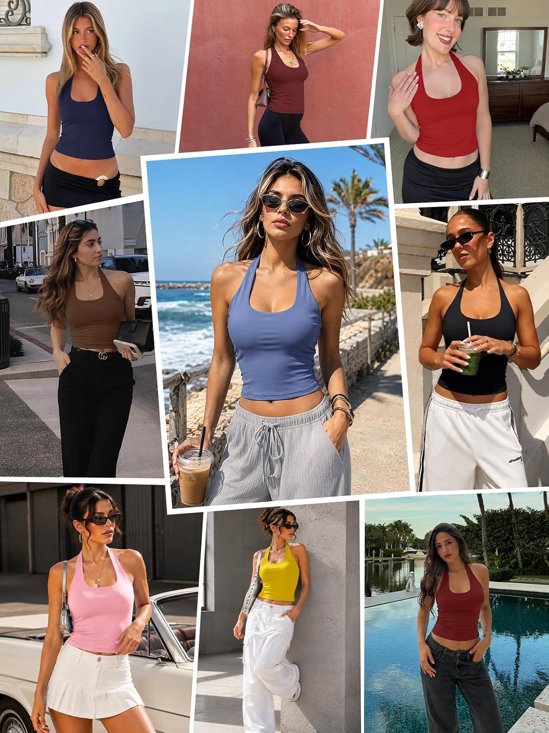Womens Double Lined Halter Top Tie Back Y2K Going Out Crop Tops