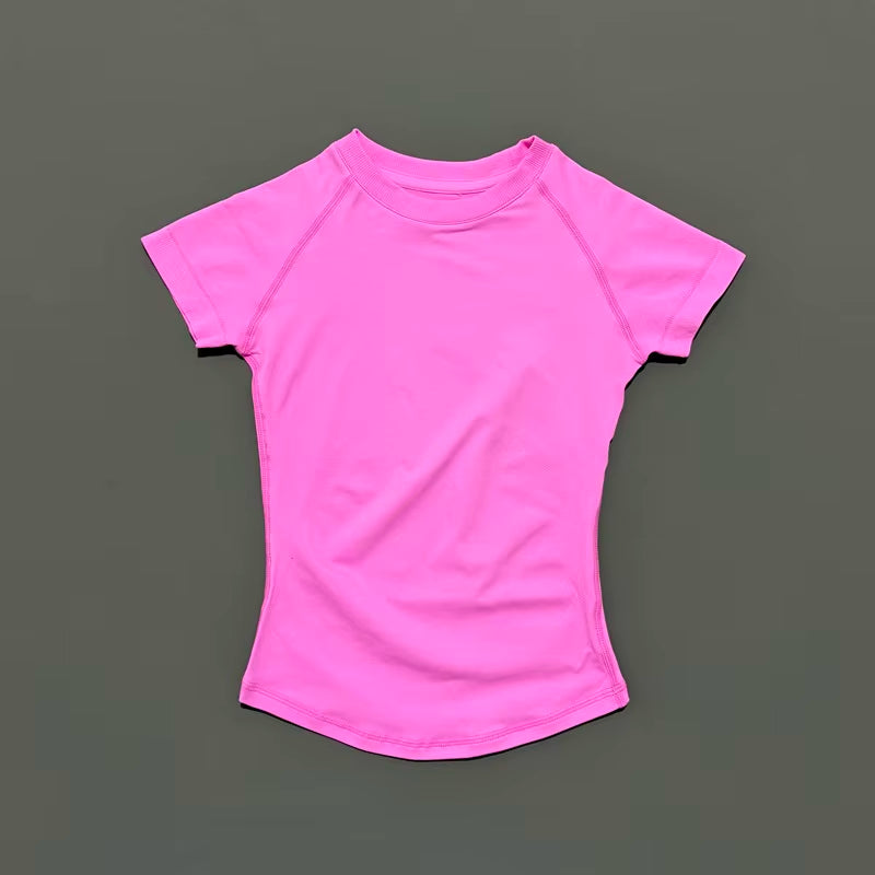 Women Short Sleeve Sports T-Shirt round Neck Breathable Stretchy Quick Dry Top Yoga Gym Running Fitness Activewear