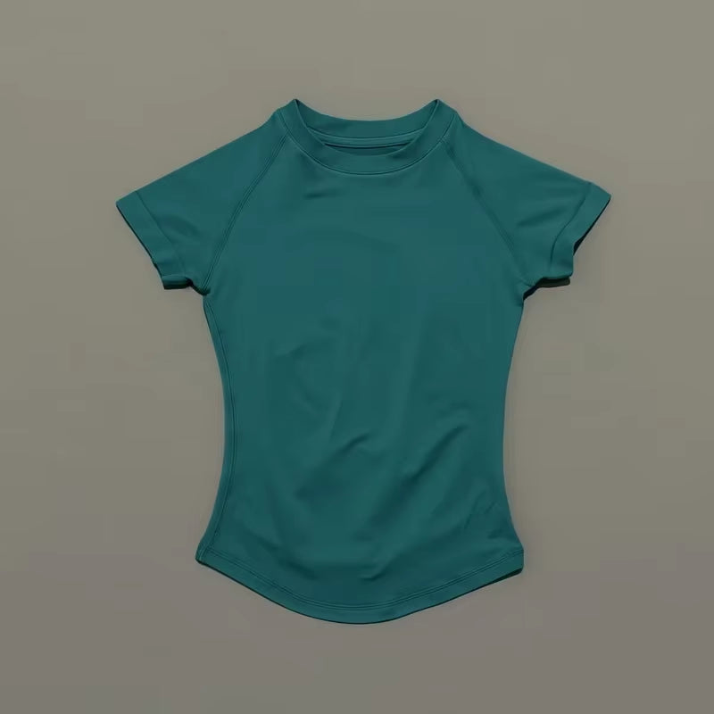 Women Short Sleeve Sports T-Shirt round Neck Breathable Stretchy Quick Dry Top Yoga Gym Running Fitness Activewear