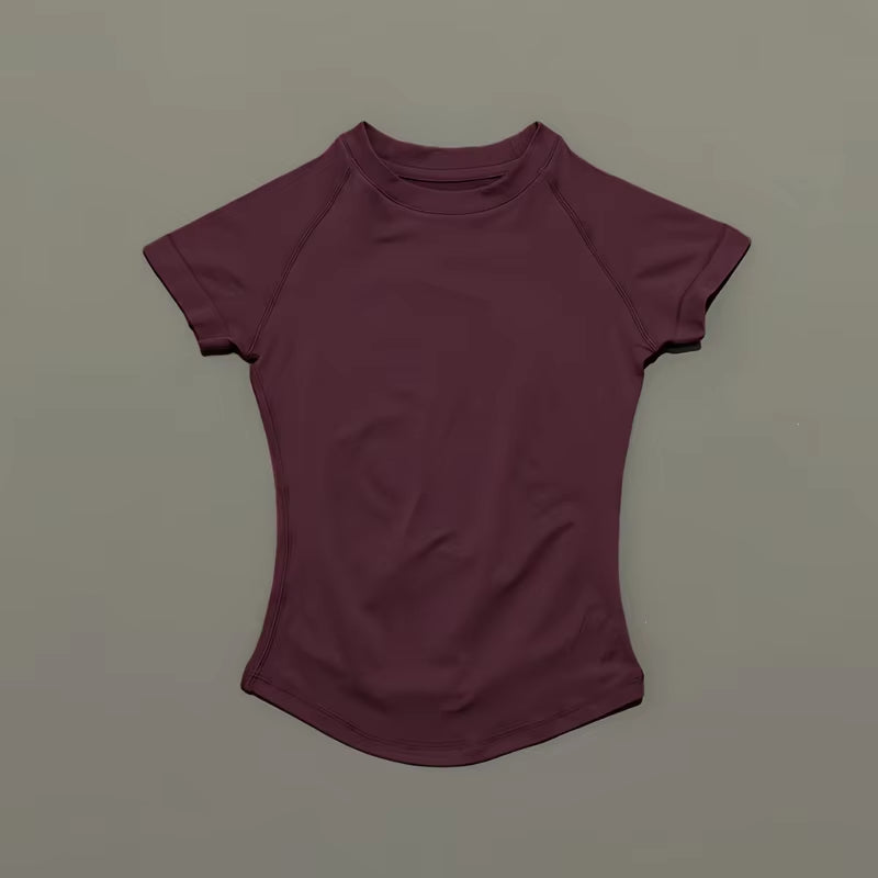 Women Short Sleeve Sports T-Shirt round Neck Breathable Stretchy Quick Dry Top Yoga Gym Running Fitness Activewear