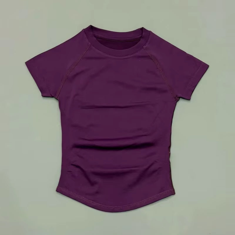 Women Short Sleeve Sports T-Shirt round Neck Breathable Stretchy Quick Dry Top Yoga Gym Running Fitness Activewear